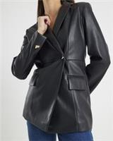 River Island Womens Blazer Black Faux Leather Fitted Collared Outerwear Top - 10 Regular