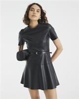 River Island Womens Mini Dress Black Faux Leather Belted Round Neck Short Sleeve - 20 Regular