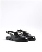 River Island Womens Slingback Loafers Black Flat Round Toe Buckle Backless Shoes