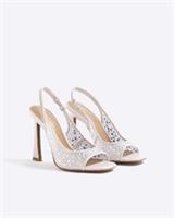 River Island Womens Sandals Pink Diamante Mesh Heeled Backless Open Toe Shoes