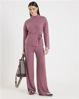 River Island Womens Lounge Set 2 Piece Pink Tie Waist Ribbed Cosy Loungewear - M Regular