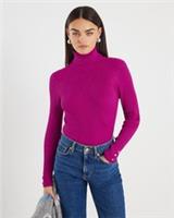 River Island Womens Roll Neck Top Pink Knit Ribbed Roll Neck Long Sleeve Blouse - M Regular