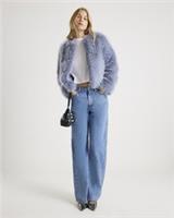 River Island Womens Coat Blue Collarless Faux Fur Collared Outerwear Top - M Regular