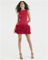 River Island Womens Mini Dress Red Sleeveless 3D Floral Hem Round Neck Zip - XL Regular