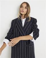 River Island Womens Coat Navy Pinstripe Double Breasted Lapel Outerwear Top - L Regular