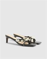 River Island Womens Sandals Black Studded Skinny Heeled Slip On Open Toe Shoes