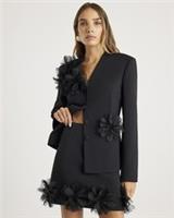 River Island Womens Mini Skirt Black 3D Flower Decorative Pockets Zip Bottom - 6 Regular