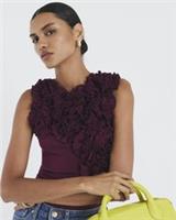 River Island Womens Bodysuit Red Sleeveless Ruffle Detail Round Neck Button - M Regular