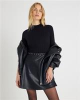 River Island Womens Mini Dress Black Faux Leather Hybrid High Neck Long Sleeve - L Regular