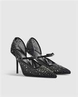 River Island Womens Court Heels Black Embellished Buckled Pointed Toe Shoes