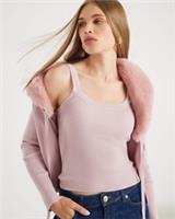River Island Womens Cardigan & Cami Set 2 Piece Pink Faux Fur Trim Loungewear - M Regular