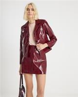 River Island Womens Jacket Red Faux Leather Collared Long Sleeve Outerwear Top - 14 Regular