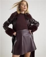 River Island Womens Mini Dress Red Faux Leather Hybrid Button Long Sleeve - XL Regular