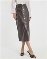 River Island Womens Midi Skirt Brown Faux Leather Square Button Zip Bottom - 8 Regular