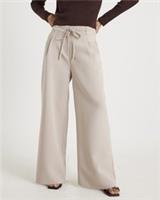 River Island Womens Wide Leg Trousers Beige Tie Waist Zip Pants Bottoms - 18 Regular
