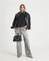 River Island Womens T-Shirt Black Premium Short Sleeve Diamante Crew Tee Top - M Regular