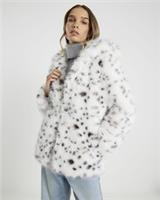 River Island Womens Coat White Animal Print Hooded Faux Fur Outerwear Top - S Regular