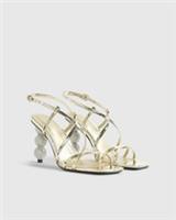 River Island Womens Sandals Gold Discoball Heeled Buckle Strappy Open Toe Shoes