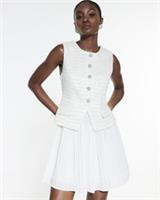 River Island Womens Mini Dress Cream Boucle Hybrid Pleated Round Neck Sleeveless - 14 Regular