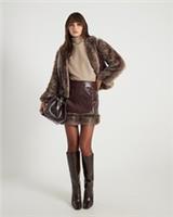 River Island Womens Mini Skirt Brown Faux Fur Trim Decorative Pockets Zip Bottom - 18 Regular