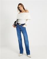 River Island Womens Jumper Cream Faux Fur Trim Bardot Sweater Pullover Top - S Regular