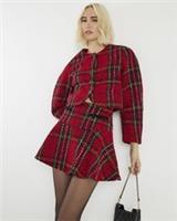 River Island Womens Jacket Red Tartan Boucle Long Sleeve Button Outerwear Top - 10 Regular