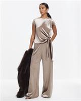 River Island Womens Joggers Brown Velvet Wide Leg Trousers Pants Bottoms - S Regular