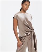 River Island Womens Top Brown Velvet Tie Side Round Neck Sleeveless Blouse - S Regular