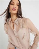 River Island Womens Shirt Pink Embellished Flower Button Collar Long Sleeve Top - 10 Regular