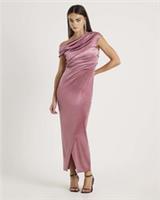 River Island Womens Midi Dress Pink Velvet Drape Asymmetric Neck Sleeveless - S Regular