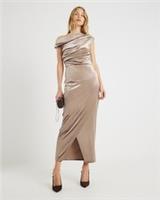 River Island Womens Midi Dress Brown Velvet Sleeveless Drape Asymmetric Neck - S Regular