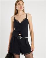 River Island Womens Shorts Black Lace Trim Tailored Pleated Zip Bottoms - 10 Regular