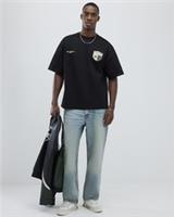 River Island Mens T-Shirt Black Oversized Fit Members Crest Crew Neck Tee Top - L Regular