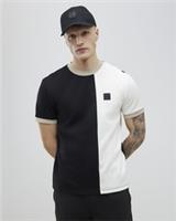 River Island Mens T-Shirt Black Regular Fit Scuba Colour Block Crew Neck Tee Top - M Regular