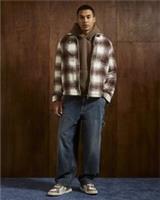 River Island Mens Overshirt Brown Regular Fit Check Zip Long Sleeve Outerwear - M Regular