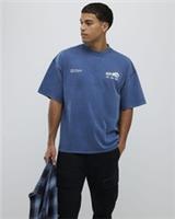 River Island Mens T-Shirt Blue Oversized Fit GTX Off Road Crew Neck Tee Top - M Regular