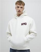 River Island Mens Hoodie Cream Oversized Fit NYC Long Sleeve Hooded Top - M Regular
