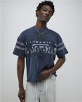 River Island Mens T-Shirt Black Oversized Fit Saint Valley Crew Neck Tee Top - L Regular