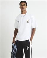 River Island Mens T-Shirt White Oversized Fit Pinup Lucky Crew Neck Tee Top - L Regular