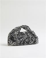 River Island Womens Clutch Bag Silver Sequin Grab Handle Zip Fastening Chain