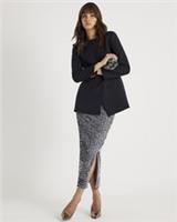 River Island Womens Midi Skirt Silver Ruched Side Velvet Sequin Bottom - S Regular