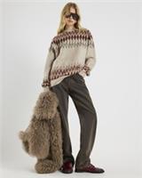 River Island Mens Jumper Beige Regular Fit Fairisle Crew Sweater Pullover Top - XL Regular