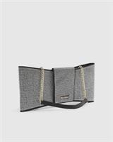 River Island Womens Clutch Bag Black Satin Diamante Bow Zip Fastening Chain