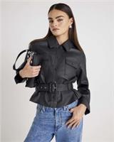 River Island Womens Shirt Black Belted Faux Leather Button Long Sleeve Top - 16 Regular