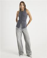 River Island Womens Waistcoat Grey Knit Pinstripe Longline Sleeveless Outerwear - S Regular