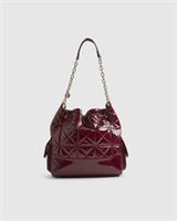 River Island Womens Slouch Bag Red Quilted Chain Handle Drawstring High Shine