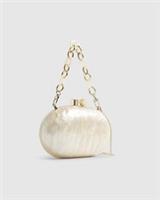 River Island Womens Clutch Bag Cream Marble Hard Shell Clip Top Fastening Chain