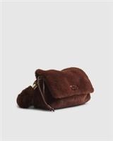 River Island Womens Shoulder Bag Brown Faux Fur Popper Fastening