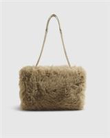 River Island Womens Shoulder Bag Brown Logo Faux Fur Fold Over Fastening Strap