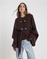 River Island Womens Cape Brown Belted Round Neck Button Fastening Outerwear Top